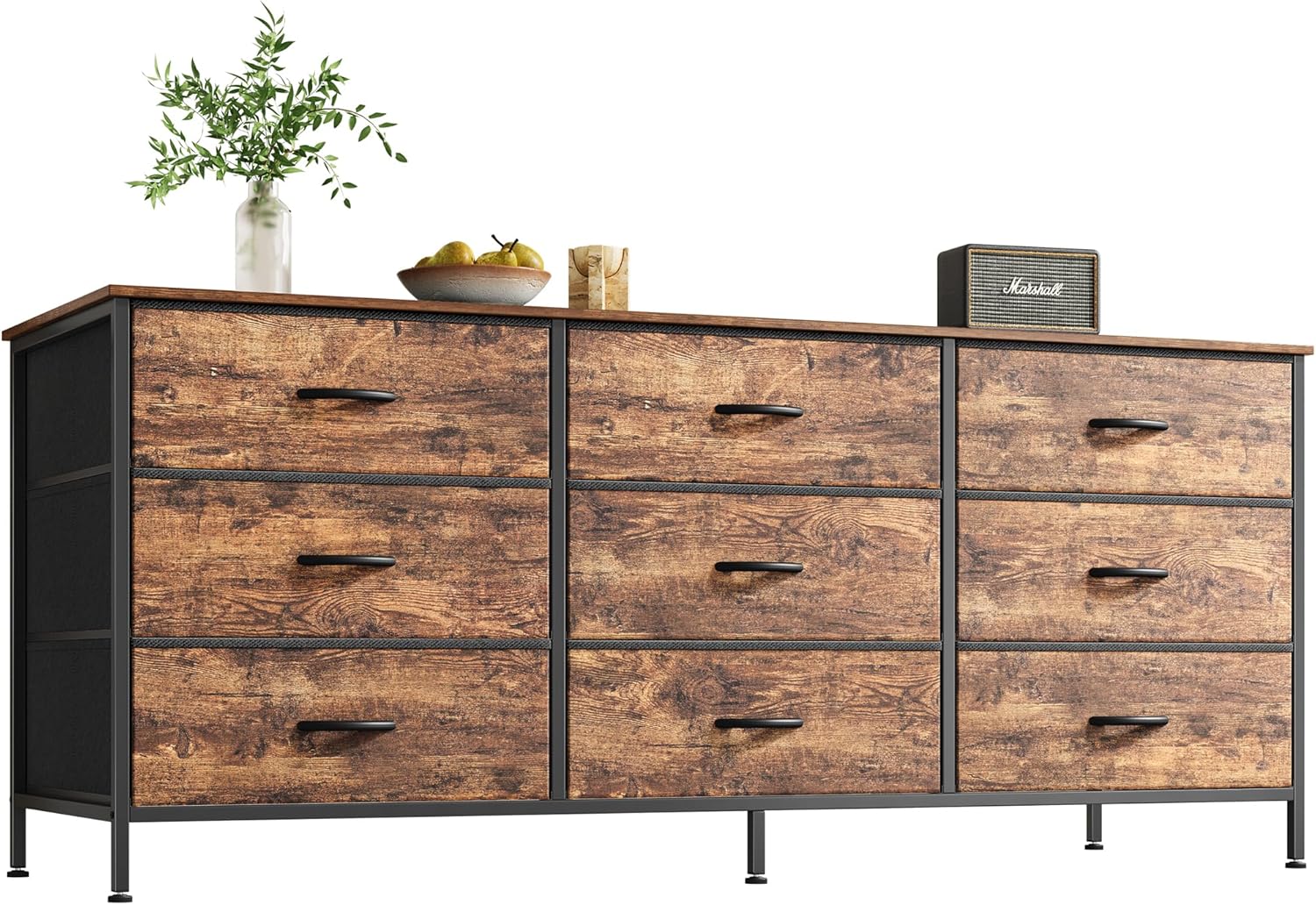 Huuger 9 Drawer Dresser, 63 Inch Dresser TV Stand for 55, 65, 70 Inch TV, Entertainment Center with Drawers, Large Long Fabric Dresser for Bedroom, Closet, Rustic Brown - Grand Goldman