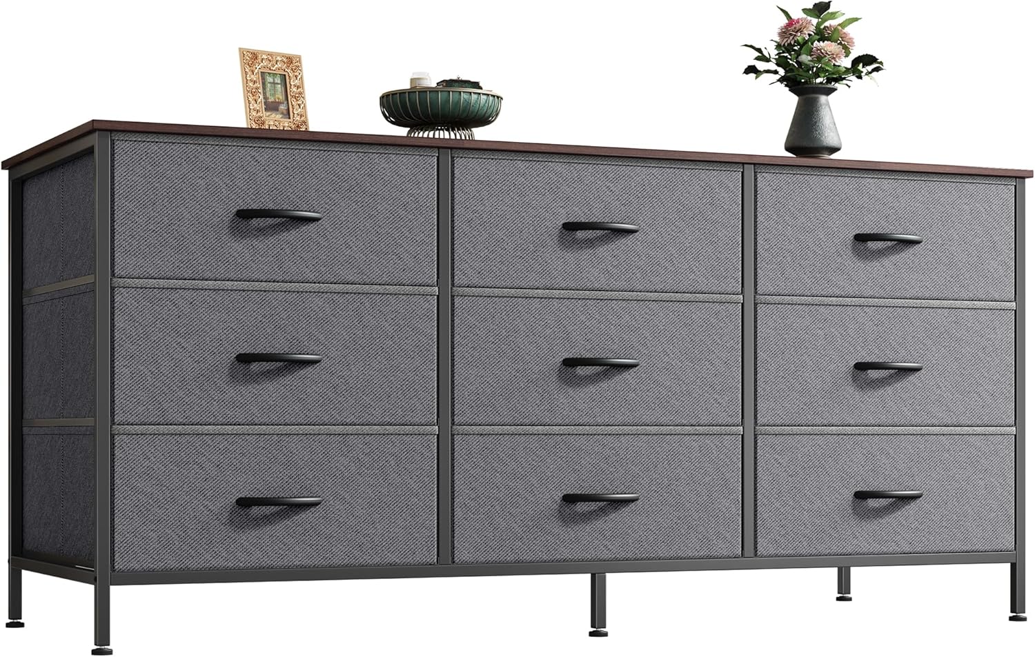Huuger 9 Drawer Dresser, 63 Inch Dresser TV Stand for 55, 65, 70 Inch TV, Entertainment Center with Drawers, Large Long Fabric Dresser for Bedroom, Closet, Rustic Brown - Grand Goldman