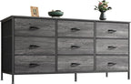 Huuger 9 Drawer Dresser, 63 Inch Dresser TV Stand for 55, 65, 70 Inch TV, Entertainment Center with Drawers, Large Long Fabric Dresser for Bedroom, Closet, Rustic Brown - Grand Goldman
