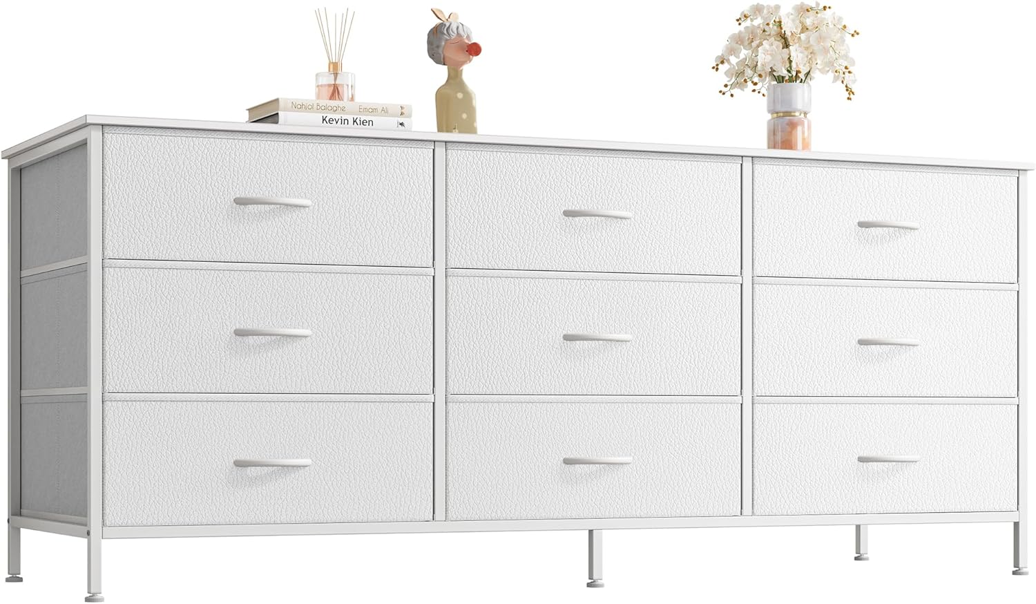 Huuger 9 Drawer Dresser, 63 Inch Dresser TV Stand for 55, 65, 70 Inch TV, Entertainment Center with Drawers, Large Long Fabric Dresser for Bedroom, Closet, Rustic Brown - Grand Goldman