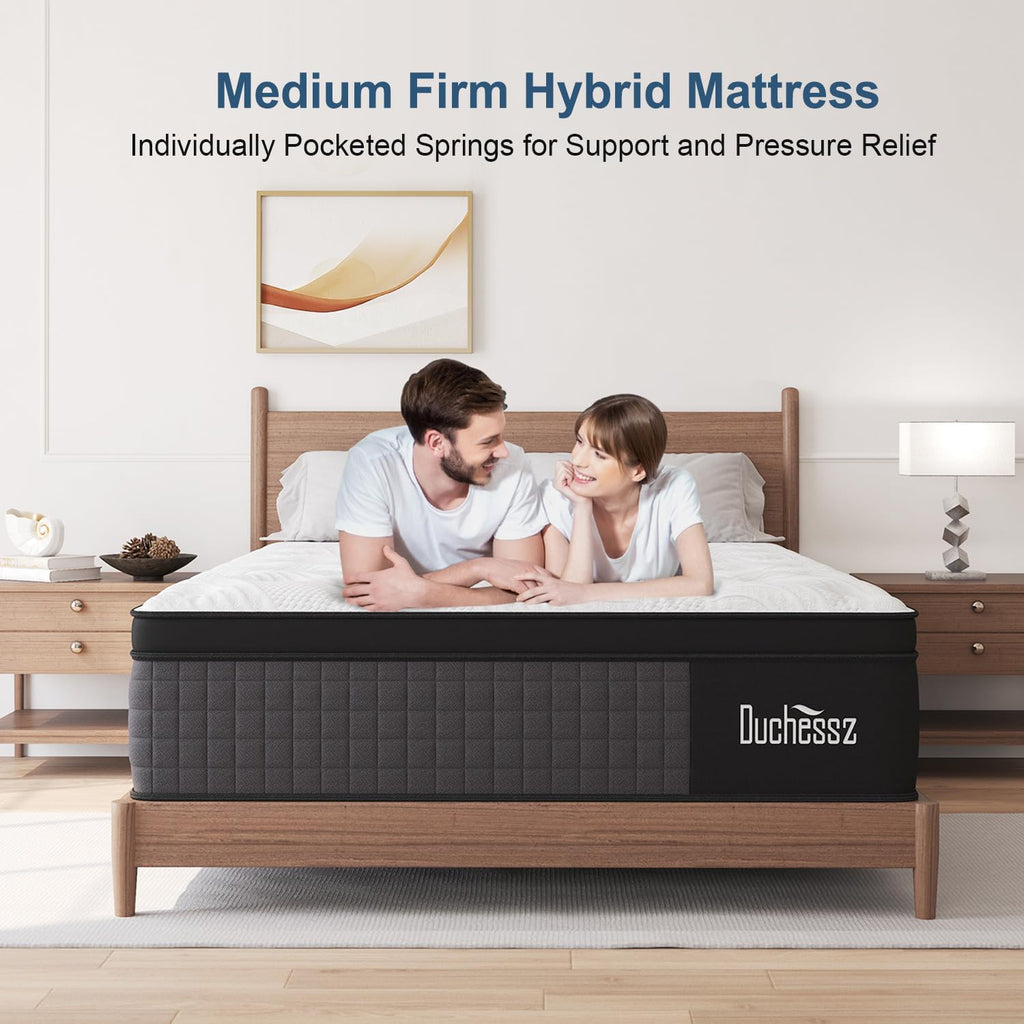 Hybrid Mattress 10 Inch, Queen Mattress with Gel Memory Foam and Individually Pocket Innerspring Euro Top Mattress Medium Firm for Motion Isolation, Edge Support, 100 Night Trial - Grand Goldman