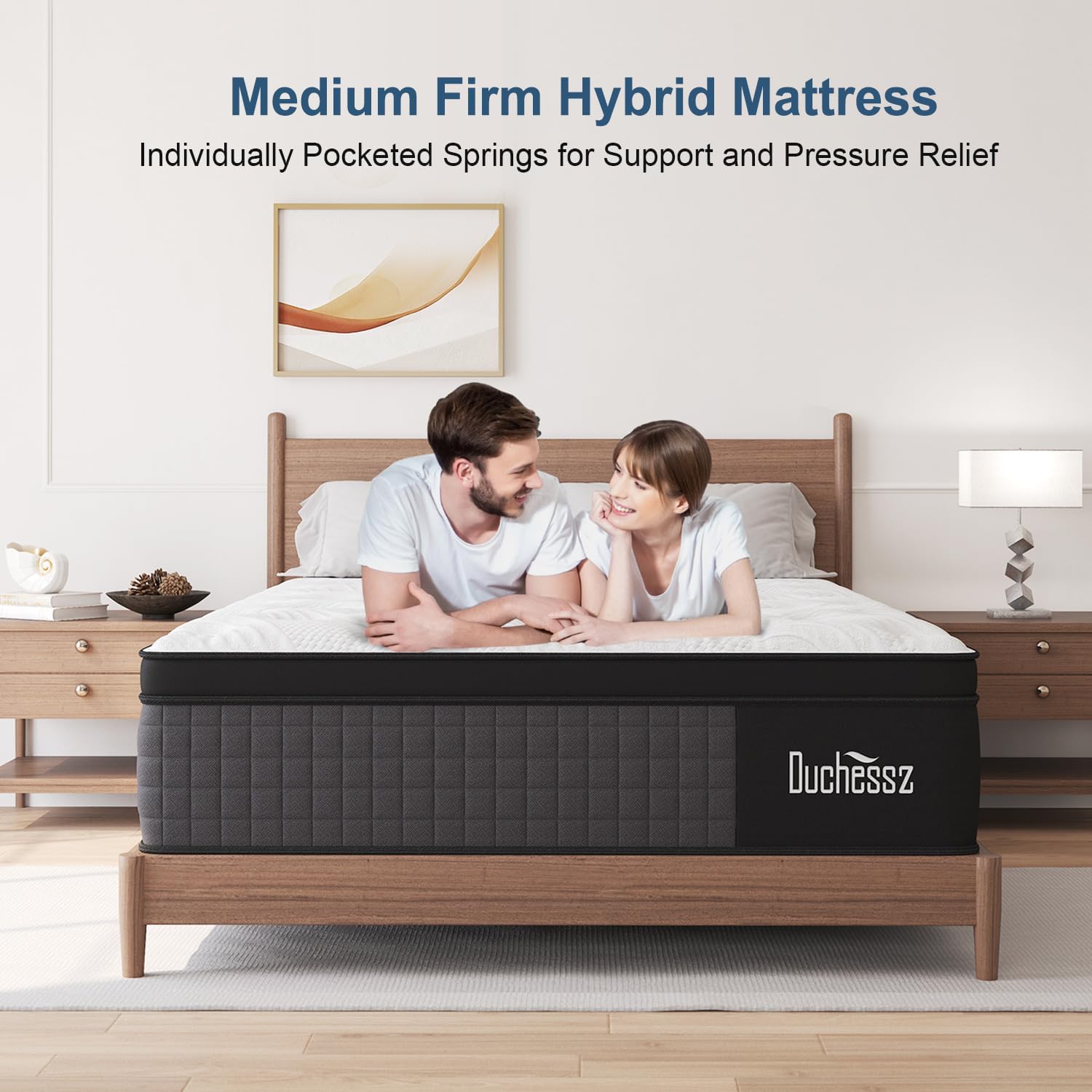 Hybrid Mattress 10 Inch, Queen Mattress with Gel Memory Foam and Individually Pocket Innerspring Euro Top Mattress Medium Firm for Motion Isolation, Edge Support, 100 Night Trial - Grand Goldman