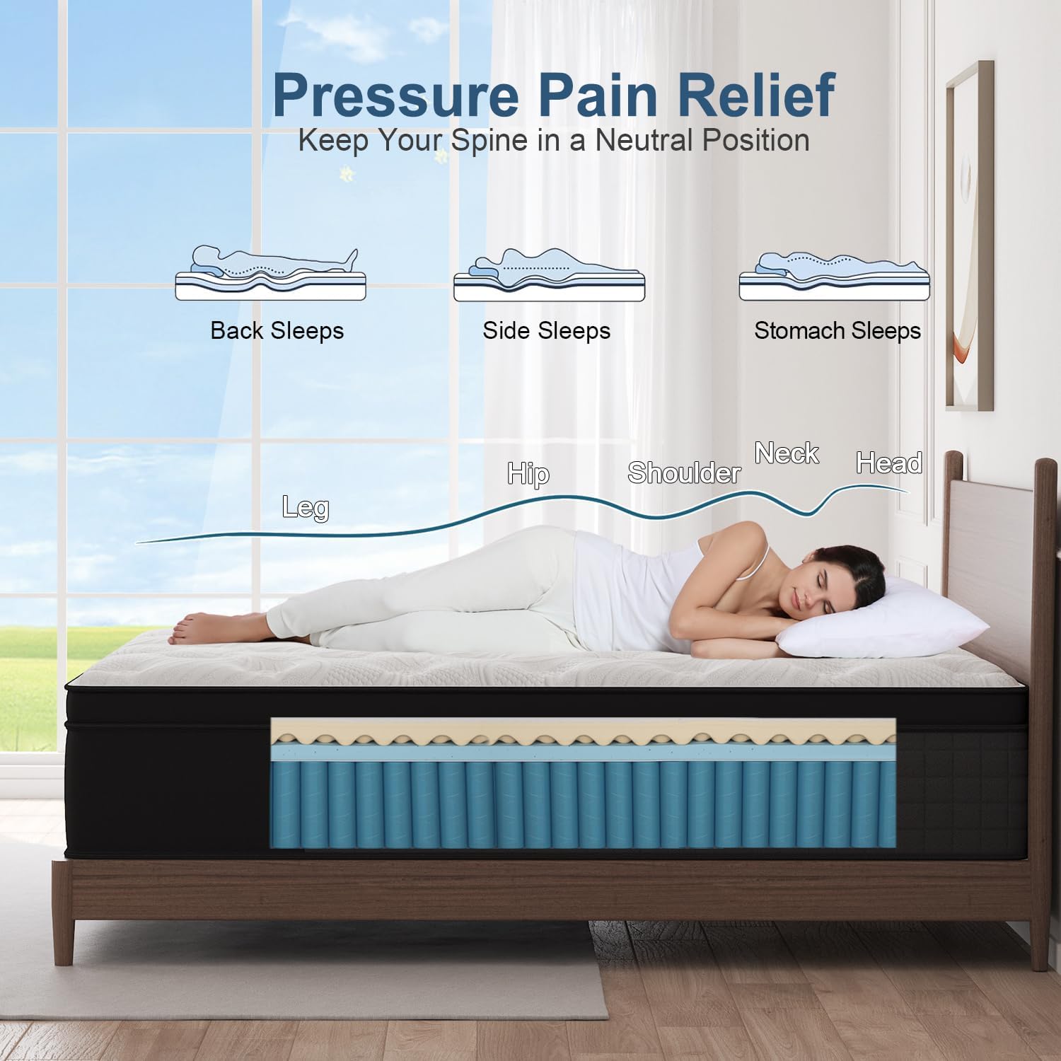 Hybrid Mattress 10 Inch, Queen Mattress with Gel Memory Foam and Individually Pocket Innerspring Euro Top Mattress Medium Firm for Motion Isolation, Edge Support, 100 Night Trial - Grand Goldman