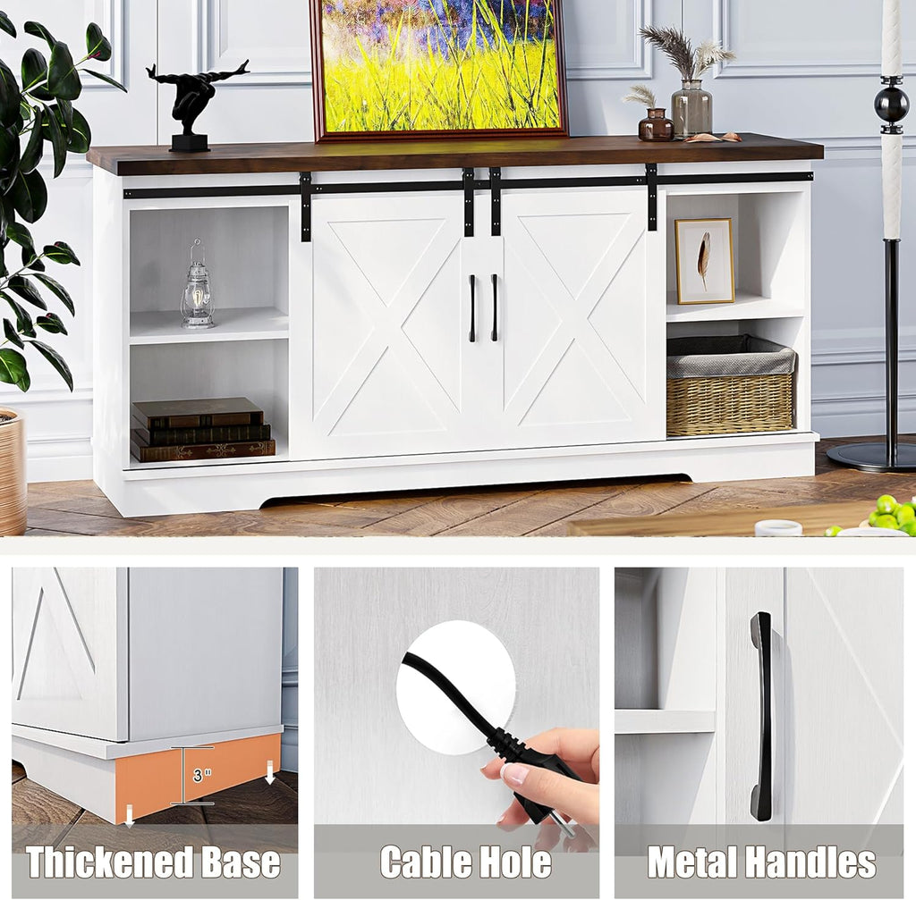 IDEALHOUSE Farmhouse TV Stand for 65 Inch TV, Entertainment Center with Storage and Sliding Barn Doors, Modern Media TV Console TV Stands for Living Room Bedroom (White) - Grand Goldman