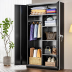 INTERGREAT 72”Tall Storage Cabinet, Wood Wardrobe Closet with 2 Barn Doors and Adjustable Shelves, Large Pantry Cabinet for Bedroom, Bathroom, Kitchen,Black - Grand Goldman