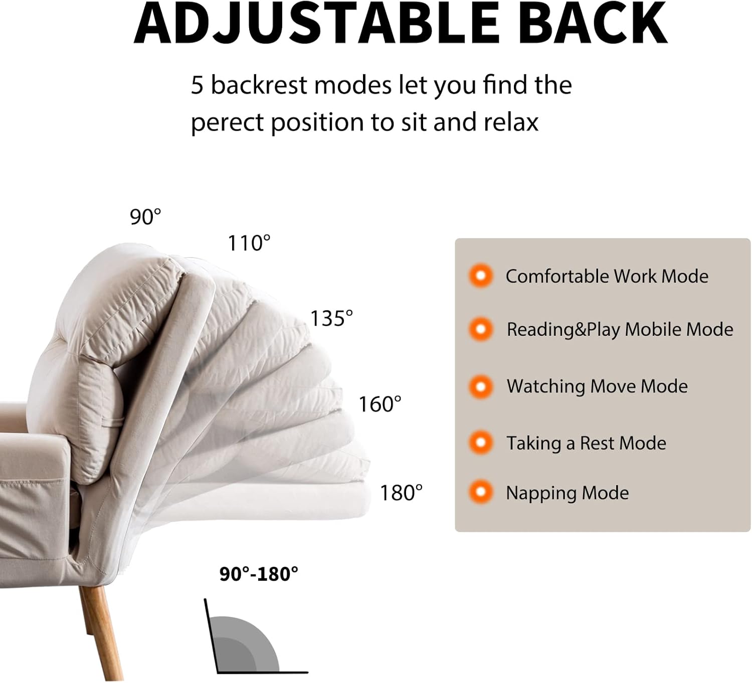 INZOY Accent Chairs with Ottoman, Velvet Fabric Armchair with Ottoman for Bedroom Living Room, Mid Century Modern Chair with Adjustable Backrest and Side Pockets, Beige - Grand Goldman