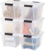IRIS USA 13 Qt Stackable Plastic Storage Bins with Lids, 6 Pack - BPA-Free, Made in USA - See-Through Organizing Solution, Latches, Durable Nestable Containers, Secure Pull Handle - Clear - Grand Goldman