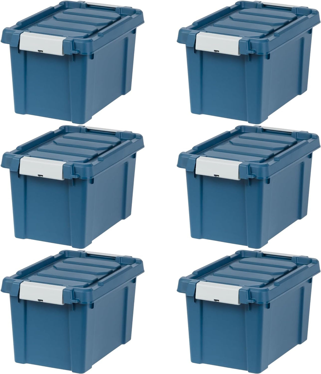 IRIS USA 20 Gallon Lockable Storage Bins with Lids, 6 Pack - Made in USA, Heavy Duty, Stackable Containers, Garage Organizing Bins Moving Tubs, Rugged Sturdy Equipment Utility Box - Black - Grand Goldman