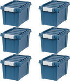IRIS USA 20 Gallon Lockable Storage Bins with Lids, 6 Pack - Made in USA, Heavy Duty, Stackable Containers, Garage Organizing Bins Moving Tubs, Rugged Sturdy Equipment Utility Box - Black - Grand Goldman
