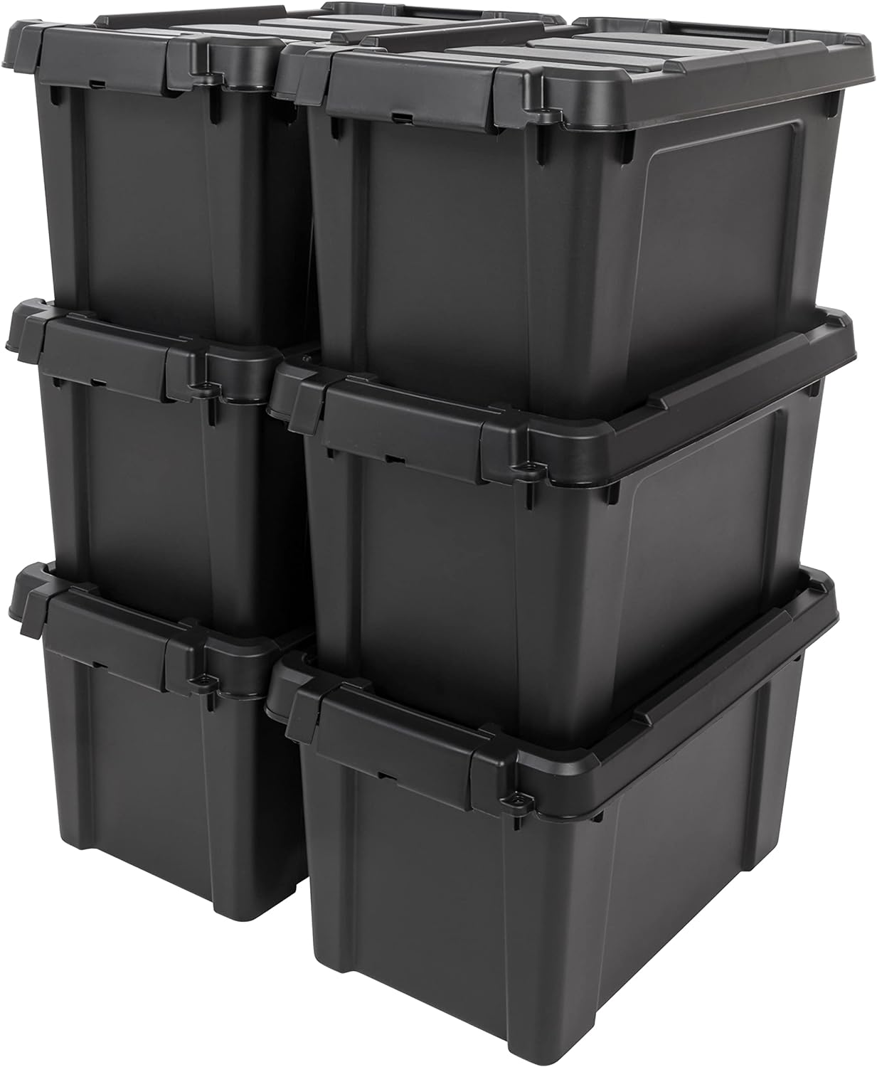 IRIS USA 20 Gallon Lockable Storage Bins with Lids, 6 Pack - Made in USA, Heavy Duty, Stackable Containers, Garage Organizing Bins Moving Tubs, Rugged Sturdy Equipment Utility Box - Black - Grand Goldman