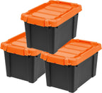IRIS USA 20 Gallon Lockable Storage Bins with Lids, 6 Pack - Made in USA, Heavy Duty, Stackable Containers, Garage Organizing Bins Moving Tubs, Rugged Sturdy Equipment Utility Box - Black - Grand Goldman