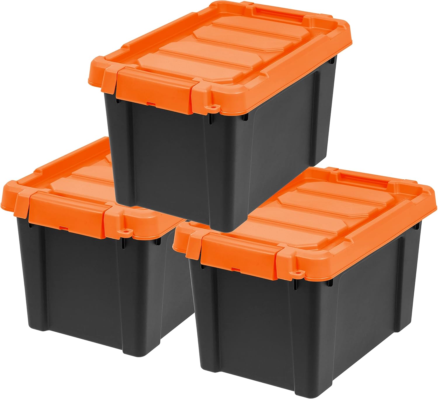 IRIS USA 20 Gallon Lockable Storage Bins with Lids, 6 Pack - Made in USA, Heavy Duty, Stackable Containers, Garage Organizing Bins Moving Tubs, Rugged Sturdy Equipment Utility Box - Black - Grand Goldman