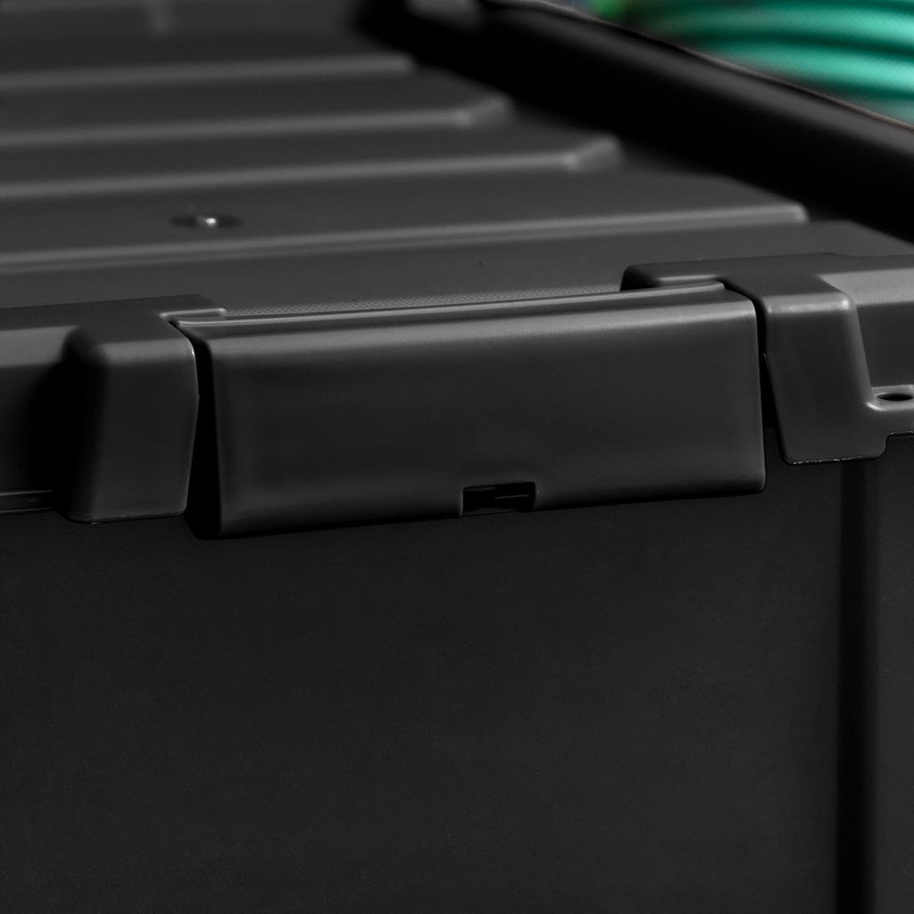 IRIS USA 20 Gallon Lockable Storage Bins with Lids, 6 Pack - Made in USA, Heavy Duty, Stackable Containers, Garage Organizing Bins Moving Tubs, Rugged Sturdy Equipment Utility Box - Black - Grand Goldman