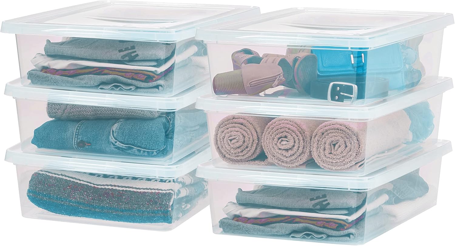 IRIS USA 6 Qt Clear Storage Box, BPA-Free Plastic Stackable Bin with Lid, Containers to Organize Shoes and Closet Shelves, Classroom Organization Teacher Tools, Game Storage, 20 Pack - Grand Goldman