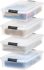 IRIS USA 6 Quart Stackable Plastic Storage Bins with Lids, 10 Pack - BPA-Free, Made in USA - See-Through Organizing Solution, Latches, Durable Nestable Containers, Secure Pull Handle - Clear/Black - Grand Goldman