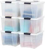 IRIS USA 6 Quart Stackable Plastic Storage Bins with Lids, 10 Pack - BPA-Free, Made in USA - See-Through Organizing Solution, Latches, Durable Nestable Containers, Secure Pull Handle - Clear/Black - Grand Goldman