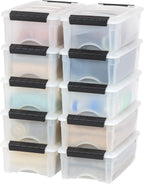 IRIS USA 6 Quart Stackable Plastic Storage Bins with Lids, 10 Pack - BPA-Free, Made in USA - See-Through Organizing Solution, Latches, Durable Nestable Containers, Secure Pull Handle - Clear/Black - Grand Goldman
