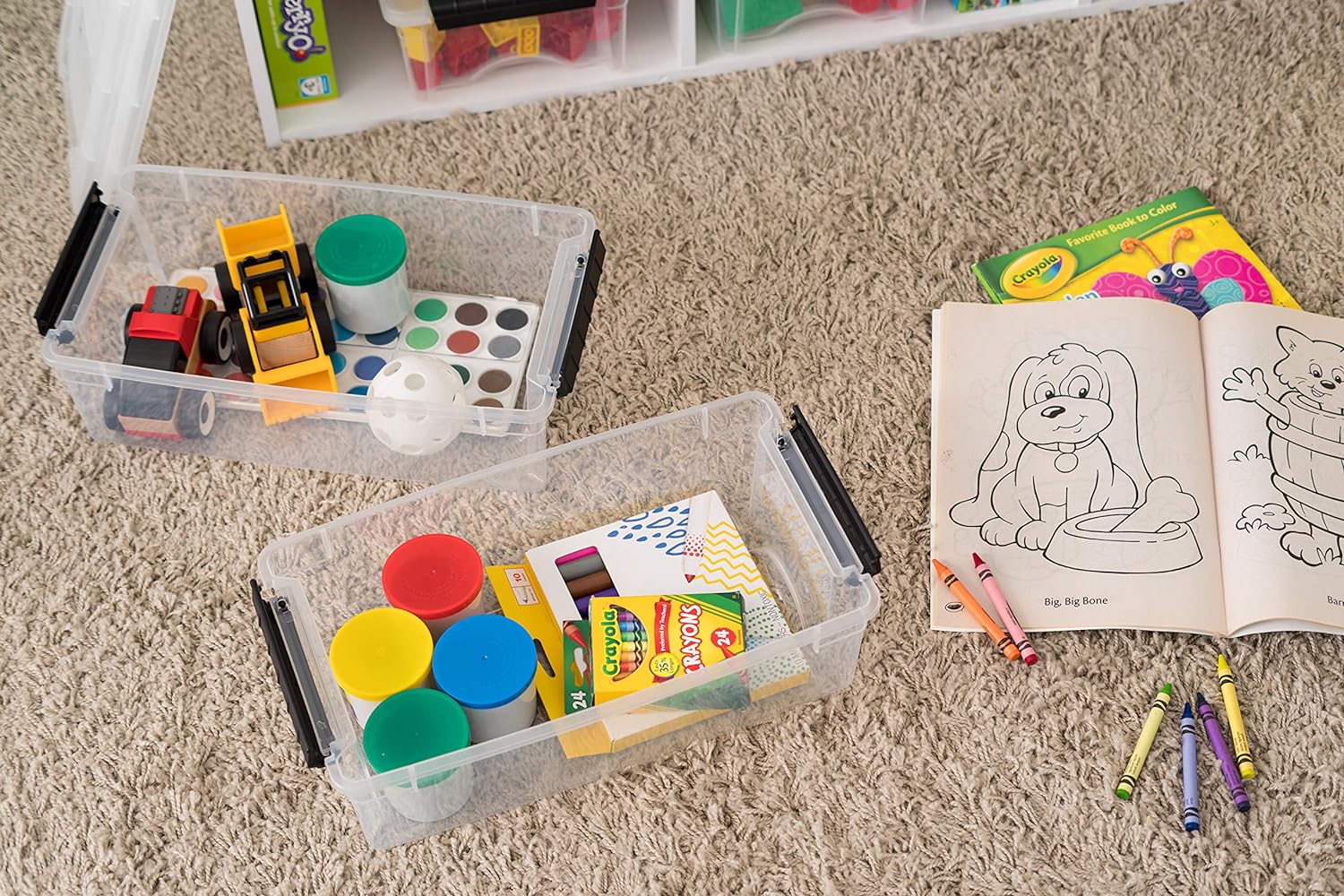 IRIS USA 6 Quart Stackable Plastic Storage Bins with Lids, 10 Pack - BPA-Free, Made in USA - See-Through Organizing Solution, Latches, Durable Nestable Containers, Secure Pull Handle - Clear/Black - Grand Goldman