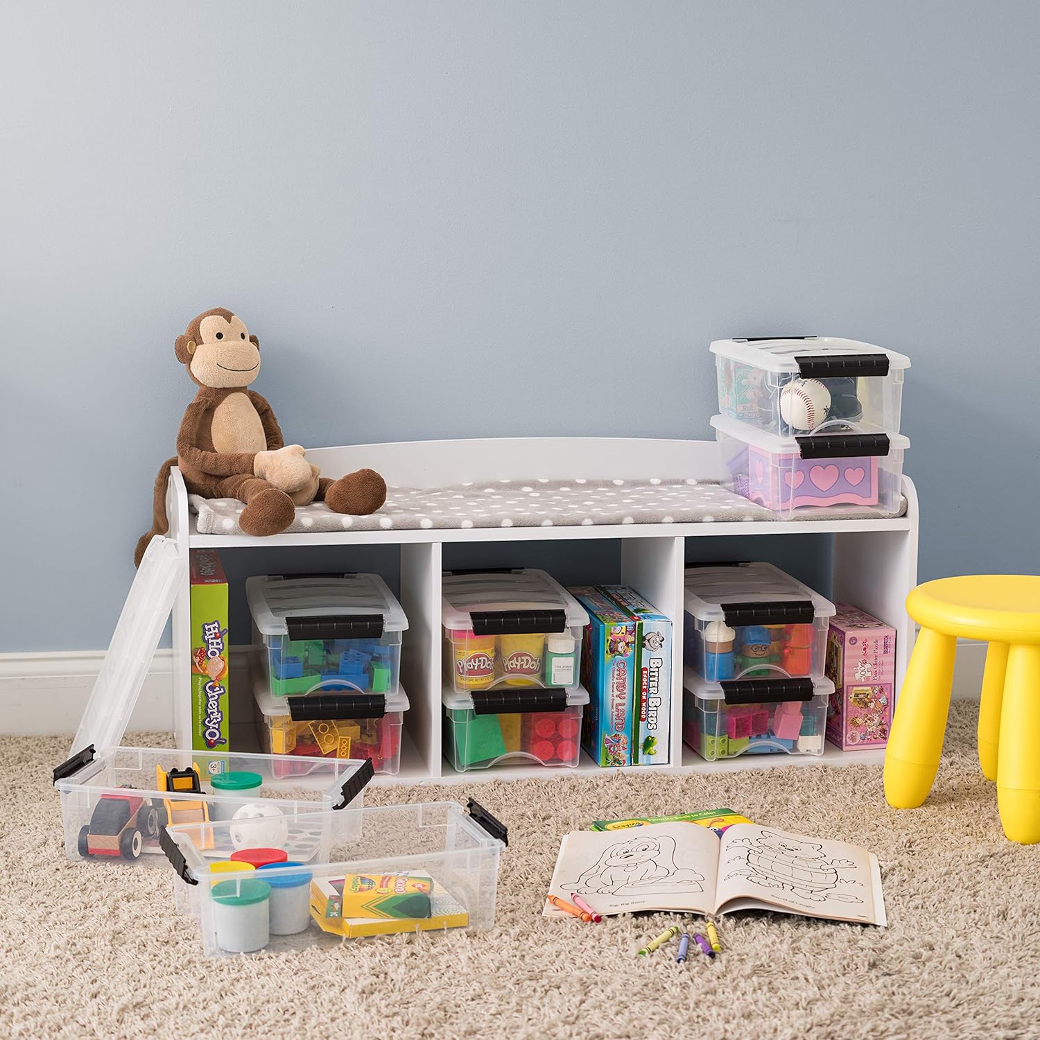 IRIS USA 6 Quart Stackable Plastic Storage Bins with Lids, 10 Pack - BPA-Free, Made in USA - See-Through Organizing Solution, Latches, Durable Nestable Containers, Secure Pull Handle - Clear/Black - Grand Goldman