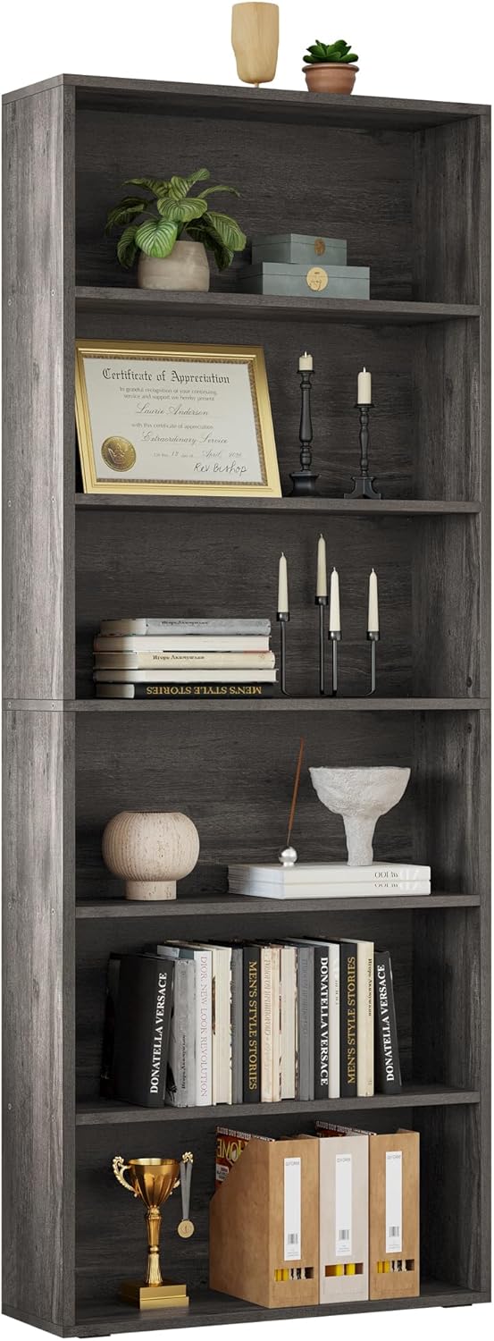 IRONCK Bookshelves and Bookcases Floor Standing 6 Tiers Display Storage Shelves 70 in Tall Bookcase Home Decor Furniture for Home Office, Living Room, Bed Room - Grand Goldman