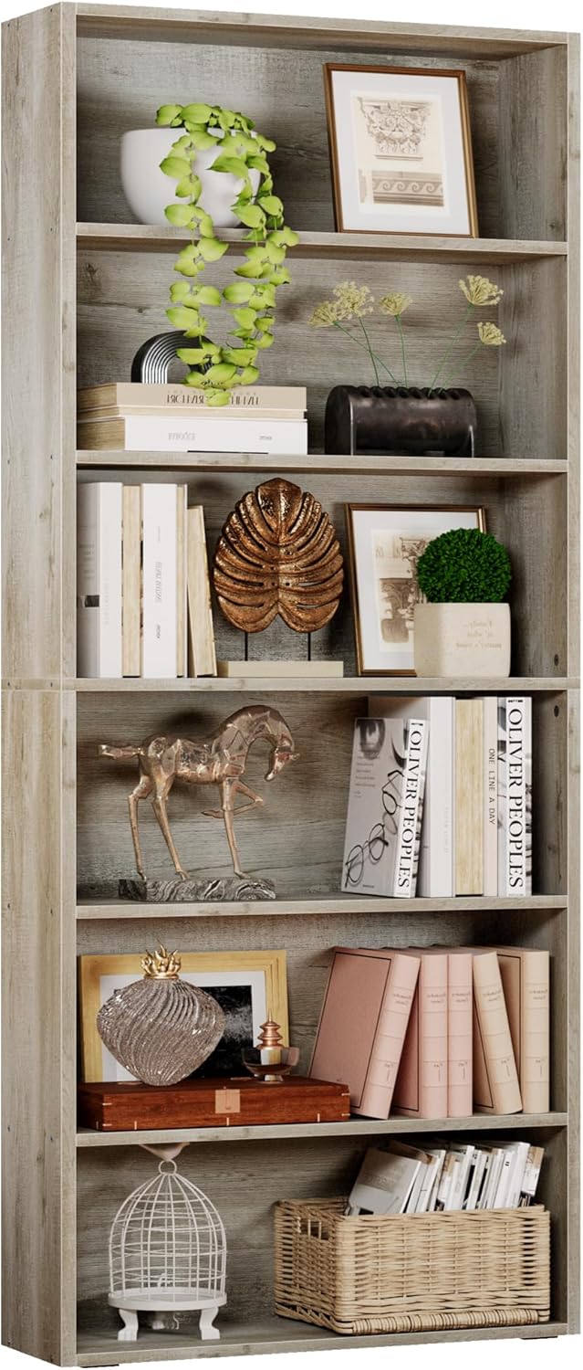 IRONCK Bookshelves and Bookcases Floor Standing 6 Tiers Display Storage Shelves 70 in Tall Bookcase Home Decor Furniture for Home Office, Living Room, Bed Room - Grand Goldman