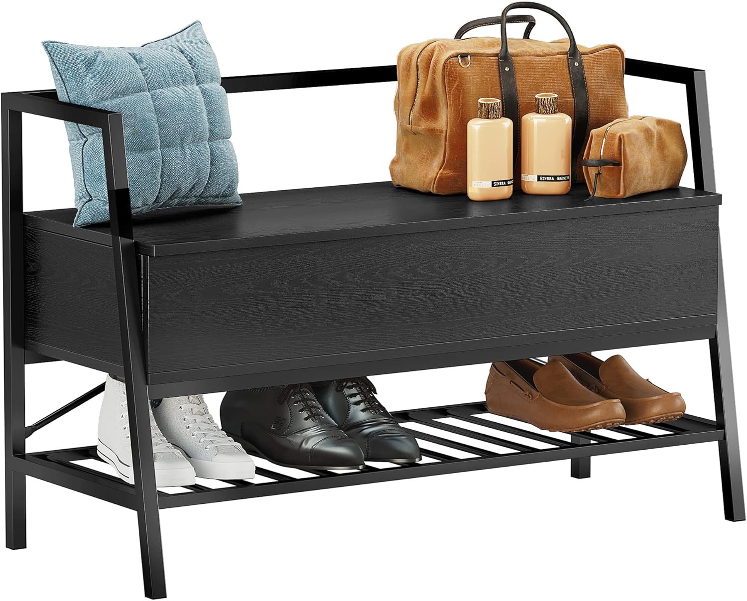 IRONCK Storage Bench with Lift Top Box, Entryway Shoe Bench with Shoe Rack, 39.4 in Entry Bench Shoe Organizer for Entryway, Bedroom, Hallway, Industrial, Vintage Brown - Grand Goldman