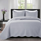 IR Imperial Rooms Queen Quilt Bedding Set Size (90" x 96") + 2 Pillow Shams (20" x 26"+ 2") - 3 Pcs All Season Lightweight Reversible Microfiber Coverlet Embossed Quilt Bedspread (White) - Grand Goldman