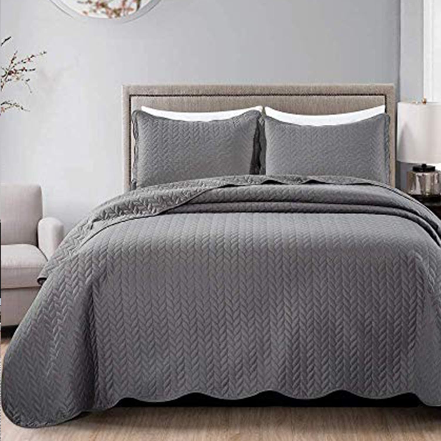 IR Imperial Rooms Queen Quilt Bedding Set Size (90" x 96") + 2 Pillow Shams (20" x 26"+ 2") - 3 Pcs All Season Lightweight Reversible Microfiber Coverlet Embossed Quilt Bedspread (White) - Grand Goldman