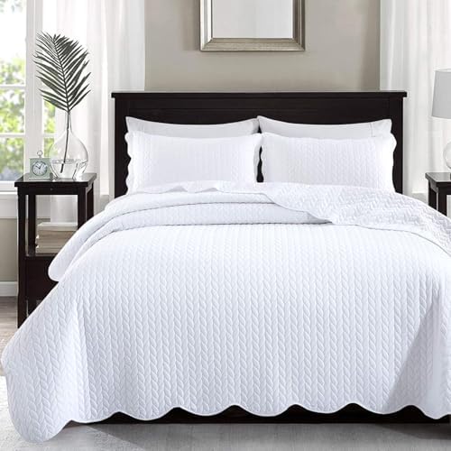 IR Imperial Rooms Queen Quilt Bedding Set Size (90" x 96") + 2 Pillow Shams (20" x 26"+ 2") - 3 Pcs All Season Lightweight Reversible Microfiber Coverlet Embossed Quilt Bedspread (White) - Grand Goldman