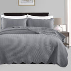 IR Imperial Rooms Queen Quilt Bedding Set Size (90" x 96") + 2 Pillow Shams (20" x 26"+ 2") - 3 Pcs All Season Lightweight Reversible Microfiber Coverlet Embossed Quilt Bedspread (White) - Grand Goldman