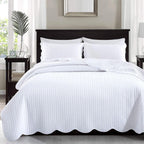 IR Imperial Rooms Queen Quilt Bedding Set Size (90" x 96") + 2 Pillow Shams (20" x 26"+ 2") - 3 Pcs All Season Lightweight Reversible Microfiber Coverlet Embossed Quilt Bedspread (White) - Grand Goldman