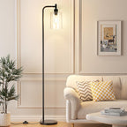 Industrial Floor Lamp with Glass Shade - Black, LED Bulbs, Foot Pedal Switch, Easy Assembly - Grand Goldman