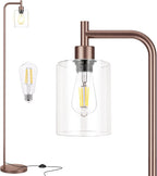 Industrial Floor Lamp with Glass Shade - Black, LED Bulbs, Foot Pedal Switch, Easy Assembly - Grand Goldman