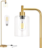 Industrial Floor Lamp with Glass Shade - Black, LED Bulbs, Foot Pedal Switch, Easy Assembly - Grand Goldman