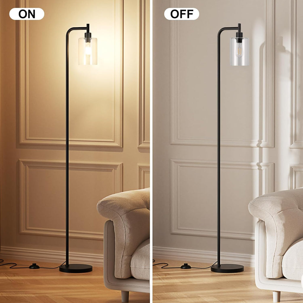 Industrial Floor Lamp with Glass Shade - Black, LED Bulbs, Foot Pedal Switch, Easy Assembly - Grand Goldman