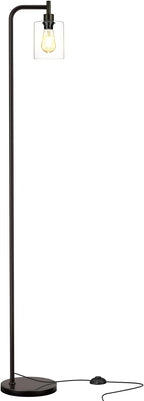 Industrial Floor Lamp with Glass Shade - Black, LED Bulbs, Foot Pedal Switch, Easy Assembly - Grand Goldman
