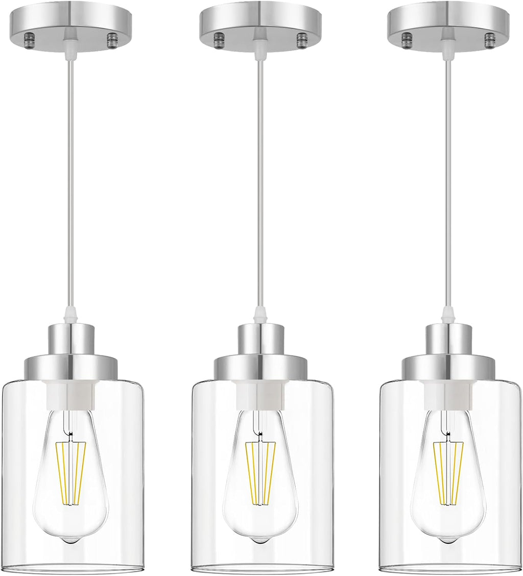 Industrial Pendant Lighting, Modern Clear Glass Shade Farmhouse Adjustable Hanging Light Fixtures for Kitchen Island Living Room Bedroom Hallway, 3-Pack - Grand Goldman