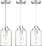 Industrial Pendant Lighting, Modern Clear Glass Shade Farmhouse Adjustable Hanging Light Fixtures for Kitchen Island Living Room Bedroom Hallway, 3-Pack - Grand Goldman
