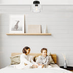 Industrial Semi Flush Mount Ceiling Light, 800 Lumen LED Bulb Included, Seeded Glass Shade Farmhouse Light Fixture for Hallway Corridor Kitchen Bathroom Bedroom Passway - Grand Goldman