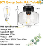 Industrial Semi Flush Mount Ceiling Light, 800 Lumen LED Bulb Included, Seeded Glass Shade Farmhouse Light Fixture for Hallway Corridor Kitchen Bathroom Bedroom Passway - Grand Goldman