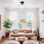 Industrial Semi Flush Mount Ceiling Light, 800 Lumen LED Bulb Included, Seeded Glass Shade Farmhouse Light Fixture for Hallway Corridor Kitchen Bathroom Bedroom Passway - Grand Goldman