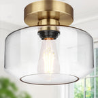 Industrial Semi Flush Mount Ceiling Light, 800 Lumen LED Bulb Included, Seeded Glass Shade Farmhouse Light Fixture for Hallway Corridor Kitchen Bathroom Bedroom Passway - Grand Goldman