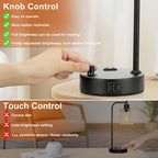 Industrial Table Lamps for Bedrooms Set of 2 - Fully Dimmable Bedside Lamps with USB A and C Ports and Outlet, Black Nightstand Lamps with Glass Shade for Living Room, Desk Lamps for Office Reading - Grand Goldman