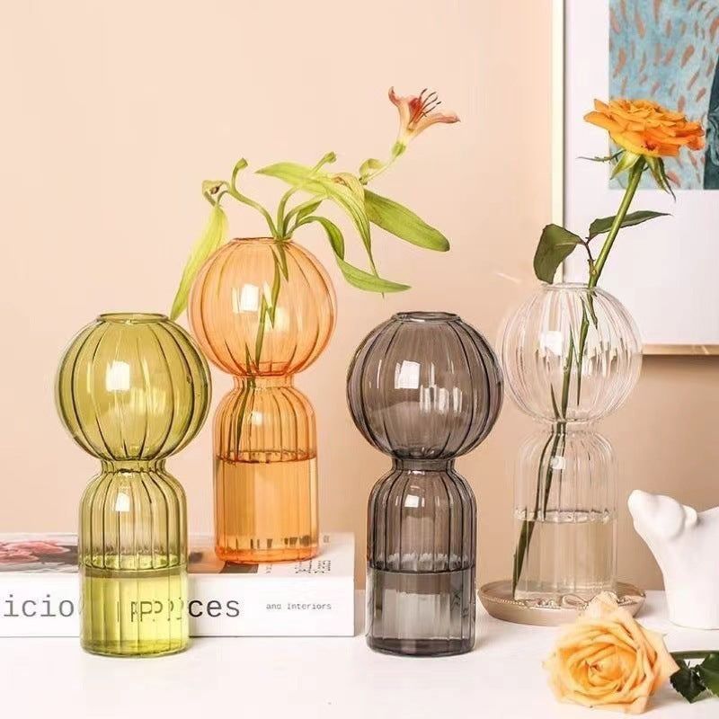 Ins Creative Glass Vase Striped Transparent Glass Vase Table Decorative Ornaments Hydroponic Flower Simple Vase - Grand Goldman