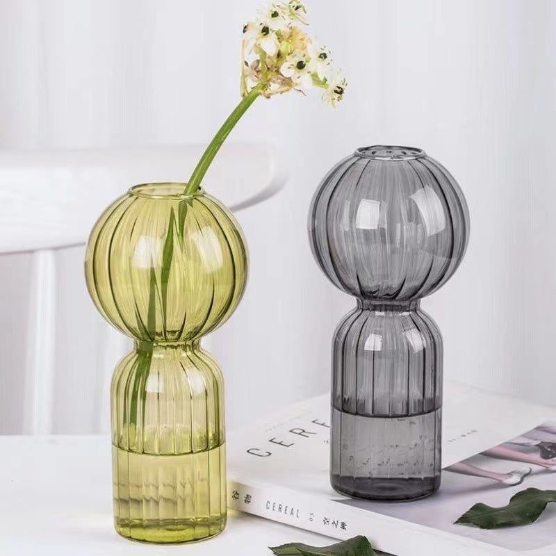 Ins Creative Glass Vase Striped Transparent Glass Vase Table Decorative Ornaments Hydroponic Flower Simple Vase - Grand Goldman