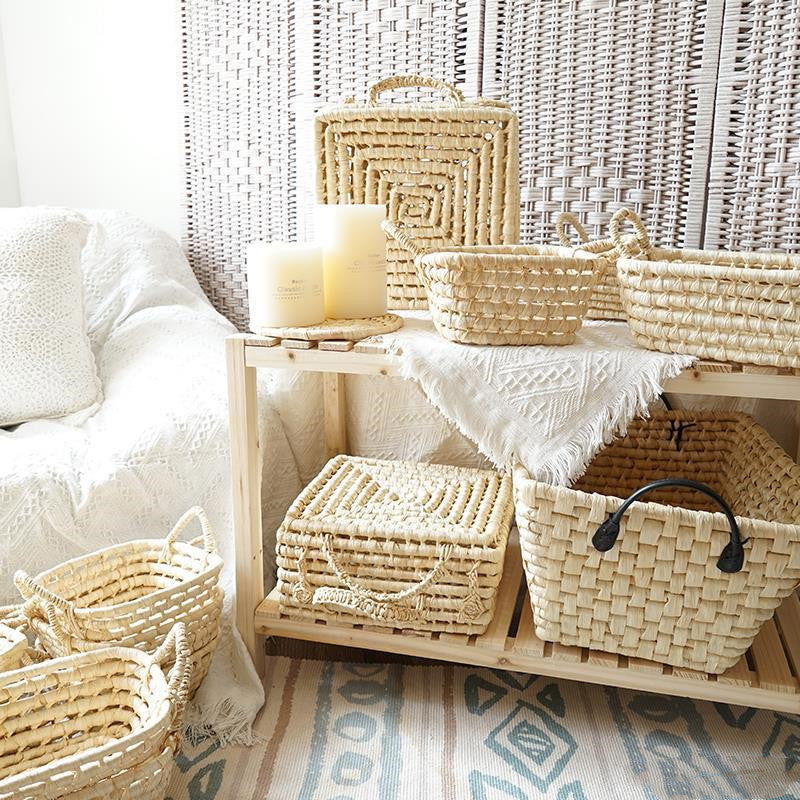 Ins Straw Storage Basket Home Retro Homestay Soft Decoration Basket Shooting Prop Basket Hand Woven Basket - Grand Goldman