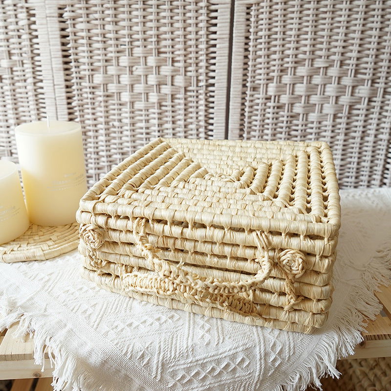 Ins Straw Storage Basket Home Retro Homestay Soft Decoration Basket Shooting Prop Basket Hand Woven Basket - Grand Goldman