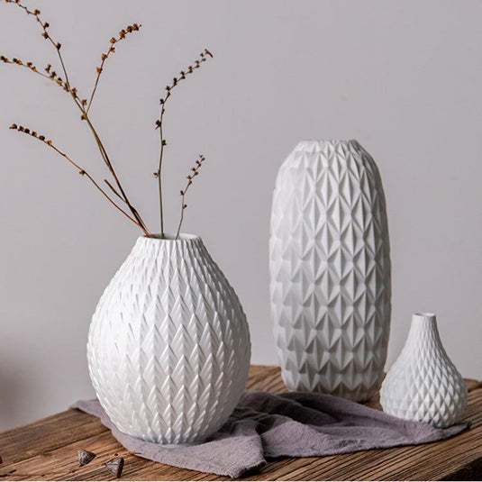 Ins Style Home Creative Relief Craft Dried Flower Flower Arrangement Ceramic Vase Decoration - Grand Goldman