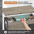Itaar 40" Lift Top Coffee Table, 4 in 1 Coffee Tables with Storage Cabinet for Living Room, Small Farmhouse Coffee Table with 2 Fabric Drawers & LED Light for Dining Room, Grey - Grand Goldman
