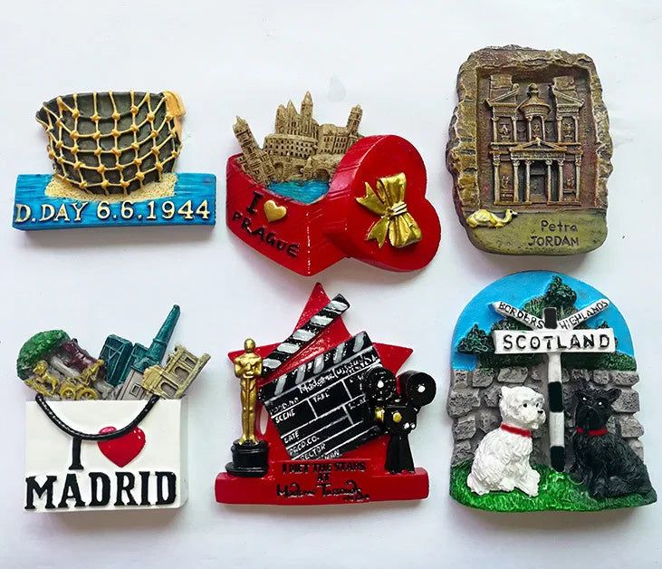 Italia Madrid fridge magnets Petra Jordan Czech Republic Prague Scotland Oscar Resin Refrigerator Magnets Home Decoration - Grand Goldman